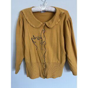 Banned Retro Ladies Cat Kitten Cardigan XL Used Yellow Gold